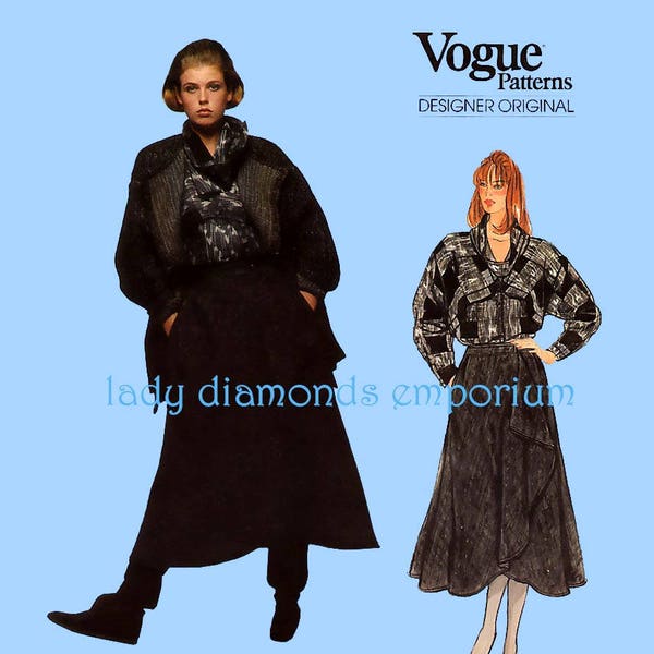 1980's Issey Miyake Original Wrap Skirt Blouse Jacket Womens size 12 bust 34 Vintage Avant-Garde Sewing Pattern Vogue 1258 Uncut FF