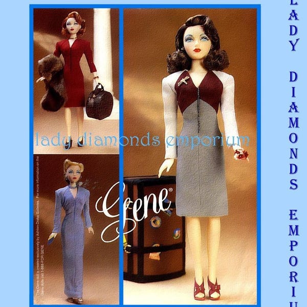 1940er Jahre schmales Tages oder Abendkleid & Stola High Fashion Kleidung für die Ashton Drake Gene Puppe VTG Retro Schnittmuster Vogue 7327 Uncut FF