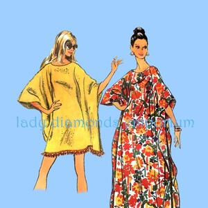 1970’s Pullover Caftan Mini Maxi Lengths Womens size S M L XL 8 10 12 14 16 18 20 40 Retro Plus Size Sewing Pattern Simplicity 5628 Uncut