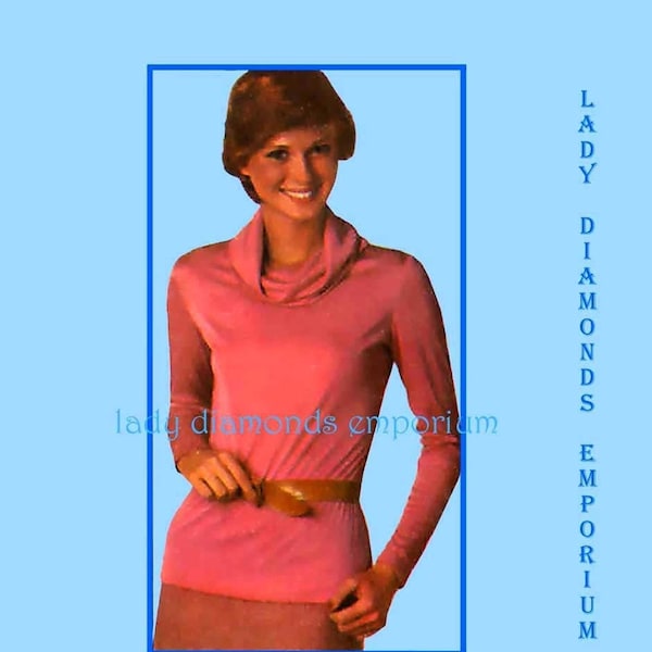 1970’s Long Sleeve Pullover Cowl Neck Top Shirt Blouse T-shirt Womens sz 12 14 16 Bust 34 36 38 Vintage Sewing Pattern Simplicity 8111 Uncut