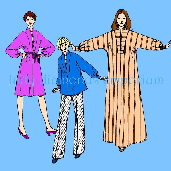 1970’s Tunic Top Dress Caftan Dolman Sleeves Womens Bust size 31.5 to 48 Vintage Carefree Sewing Pattern McCalls 5179