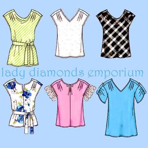 Easy Loose-fitting Pullover Tunic Tops Blouse Shirt T-shirt 6 Looks Womens size 8 10 12 14 16 Easy Sewing Pattern Simplicity 2594 Uncut