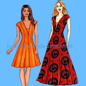 Very Easy Fitted & Flared Dress Princess Seams 2 Lengths Deep V-neck with Dickey  Womens size 14 16 18 20 22 Sewing Pattern Vogue 9292 Uncut