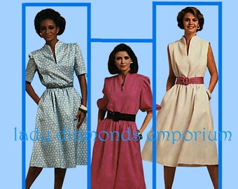 1980’s Pullover Dress Full Skirt Funnel Neckline Short or Long Sleeve Sleeveless Womens size 12 Bust 34 Sewing Pattern Simplicity 6789