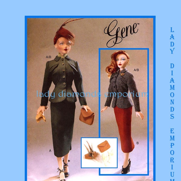 1940 Vogue High Fashion Clothes Ashton Drake Gene Doll Jacket Jupe chapeau voilé Sac à main Gants écharpe Couture Pattern Retro Vogue 7105 non-coupé