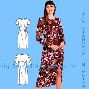 Raised Waist Slim Sheath Dress w Slit Short or Long Sleeves Mini Midi Maxi Womens Plus Size 16 18 20 22 24 Sew Pattern Simplicity 9173 Uncut