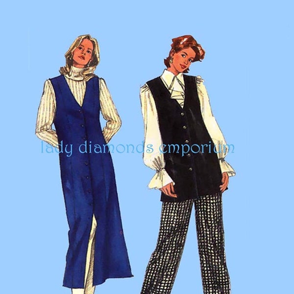 1990’s Full Figure Vest Duster Pull-on Pants Front Button Jumper Womens sz 26 28 30 32 Mary Duffy Hoax Sewing Pattern Simplicity 9123 Uncut