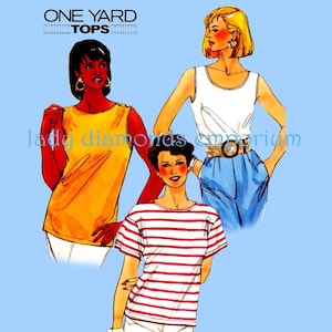 1980’s One Yard Pullover Short Sleeve Tank Top T-shirt Womens Plus Size L 18 20 Bust 40-42 Easy Summer Sewing Pattern Butterick 9106 Uncut