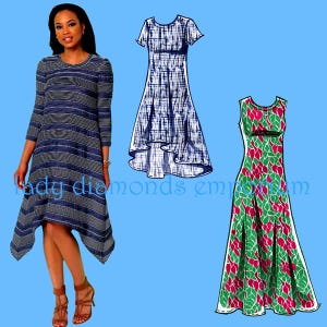 McCall's 8062 Easy Pull-over Flared Dress Straight, Handkerchief, or Hi Low Hems Womens size 16 18 20 22 24 26 Sewing Pattern Uncut