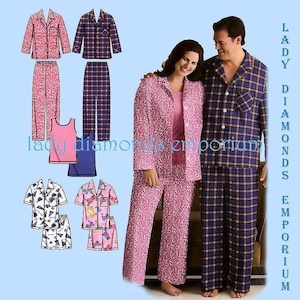 Mens & Womens Pajamas Tank Top Pants Shorts Shirt XL 2XL 3XL Chest 52 - 62 Plus Size Unisex Sewing Pattern Simplicity 3971 Uncut FF