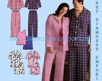 Mens & Womens Pajamas Tank Top Pull-on Pants Shorts Button-up Shirt XL 2XL 3XL Chest 52 - 62 Plus Size Unisex Pattern Simplicity 3971 Uncut