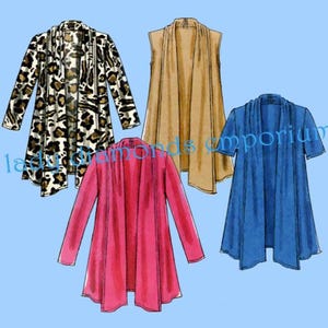 Easy 1 Hour Loose Fitting Cardigan Vest Top Jacket Overshirt Short or Long Sleeve  Womens sz 6 8 10 12 14 Sewing Pattern McCalls 6084 Uncut