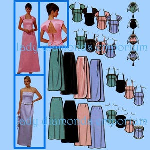 vintage Robe deux pièces Bustier Corset A-ligne Jupe pleine longueur Sac de mariage Prom formelle Femme 12 14 16 18 20 Motif Simplicité 5953 non-cut