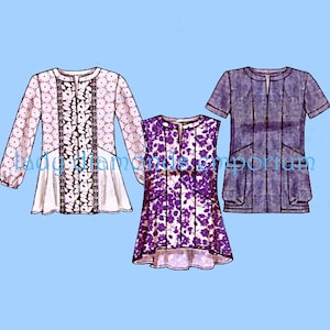 Easy Pullover Tunics Tops 4 Styles Short or Long Sleeve Sleeveless High Low Flounce Womens sz 6 8 10 12 14 Sewing Pattern McCalls 7390 Uncut