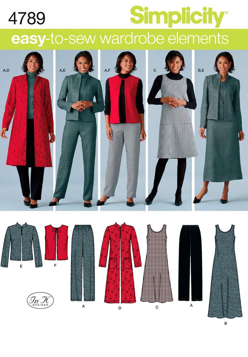 Womens A-line Jumper Dress Pull-on Pants Vest Long Sleeve Jacket Duster sz 10 12 14 16 18 Easy Wardrobe Sewing Pattern Simplicity 4789 Uncut image 10