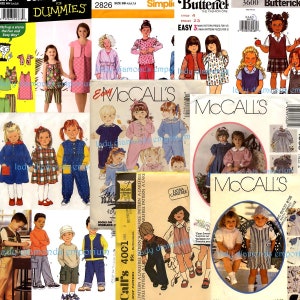 Over 20 Childrens Sewing Patterns Boys Girls Toddlers size 1/2 - 6  Romper Dress Jumpsuit Pants Tops Coat Shirts Pajamas Skirts Overalls