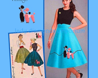 1950年代風サークルスカート、プードルアップリケ付き、シンプリシティ