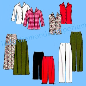 Easy Front Button Shirt Top Long A-line Skirt Pants Capris Womens size 14 16 18 20 Vintage Mix & Match Sewing Pattern Simplicity 9158 Uncut