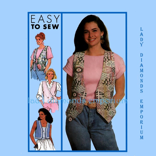 1990's Womens Vests in Three Easy to Sew Styles size 6 8 10 12 14 16 18 20 22 24 Vintage Sewing Pattern Simplicity 9630 Uncut