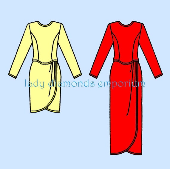 1990's Dropped Waist Day or Evening Dress Mock Sarong Shaped Waist Womens size 12 14 16 Bust 34 36 38 Tom & Linda Platt Pattern Vogue 1708