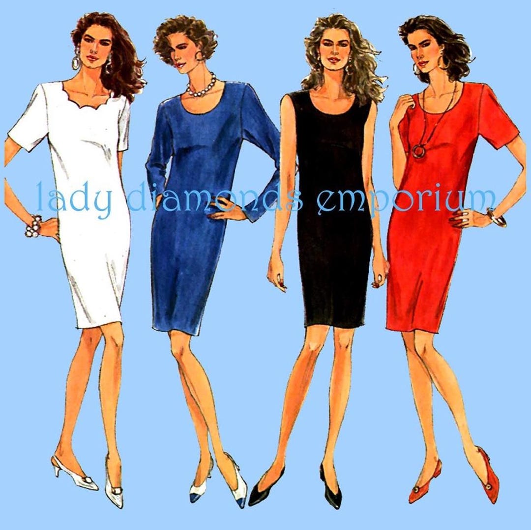 Simplicity 8279 1990’s Easy Slim Shift Dress Short or Long Sleeve ...
