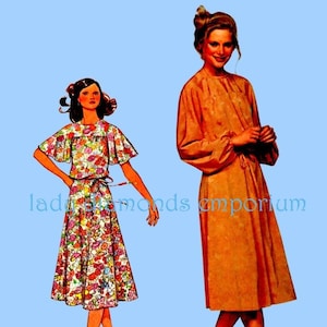 1970’s Loose Fitting Blouson Style Dress Short or Long Sleeves Front & Back Yoke Womens size 14 16 Bust 36 38 Sewing Pattern McCalls 6190