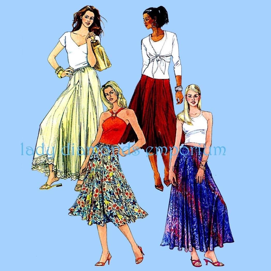 Pull-on Midi Maxi Flared Skirts with Godets Elastic Drawstring Country Swing Dance Womens L XL 16 18 20 22 Sewing Pattern McCalls 5056 Uncut