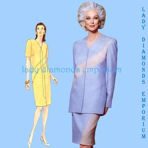 1990’s Easy Straight Dress Tunic Top Short or Long Sleeves Pull-on Tapered Skirt Womens size 14 16 18 Classy Sewing Pattern Vogue 9652 Uncut