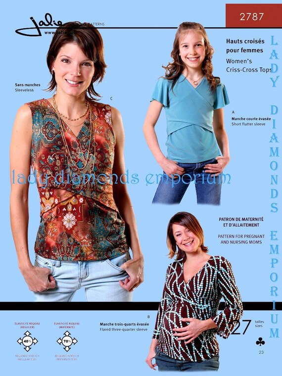 Women Nursing Sewing Pattern 2787 Maternity Jalie Criss-Cross Knit Tops Girls