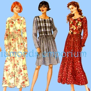 Vestido estilo jersey de los años 90 con cintura alta y falda larga mini midi para mujer, tallas 6, 8, 10, 12 y 14, muy fácil de usar, Butterick 4252, sin cortar