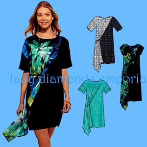 New Look 6595 10071 Loose-Fitting Pullover A-line Shift Dress Short Sleeve Side Drape Womens 6 8 10 12 14 16 18 20 22 24 Sew Pattern Uncut
