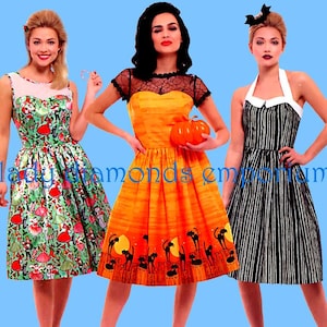 Retro Fitted & Flared Dress Sweetheart Neckline Halter Dress Sundress 1950&#39;s Rock n Roll Womens 16 18 20 22 24 Pattern Simplicity 8979 Uncut