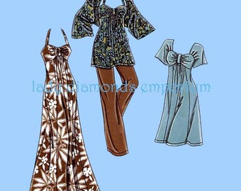 Womens Empire Dress Tunic Top Pants Shrug Halter or Short Sleeve Plus Size 18W 20W 22W 24W Day or Evening Sew Pattern Simplicity 2947 Uncut