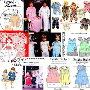 Vintage Infants Toddlers Babys Boys Girls Patterns Coat Jumpsuit Martha Pullen Nightgown Slip Smocking Wedding Ring Dress Preemie to size 10