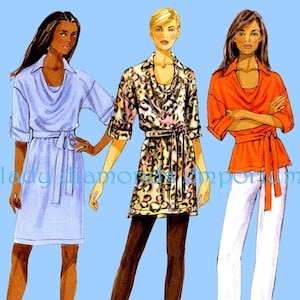 Patrón de costura Butterick 5923 sin cortar para vestido o túnica holgados y fáciles de llevar con escote drapeado para mujer tallas grandes 16 18 20 22 24 26