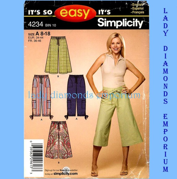 Easy Gauchos Cropped Cargo Pants Split Skirt Culottes Capris Womens 8 10 12  14 16 18 Petite Plus Size Sewing Pattern Simplicity 4234 Uncut -  Canada