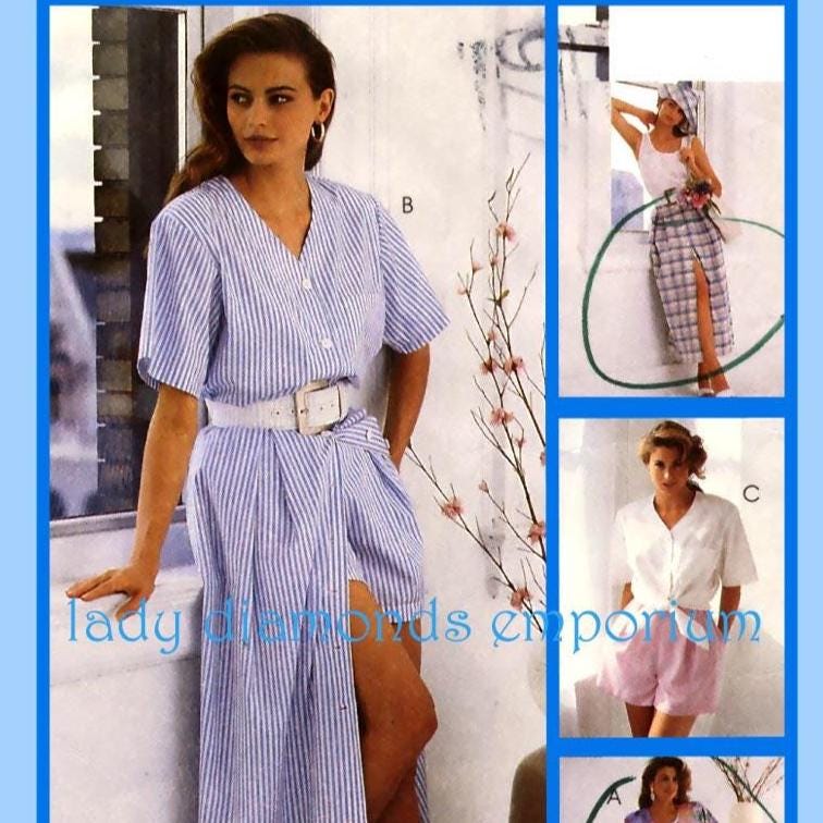 1990's Sexy Peek-a-boo Button-up Maxi Skirt Tops Short or Long Sleeve Pull-on Pants Shorts Womens size 16 18 20 Pattern McCalls 6424 Uncut