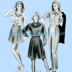1990s Womens Dressy Pants + Shorts Split Skirt Culottes Pocket Close Hip Size 32 34 36 38 40 42 46 48 Sewing Pattern Stretch & Sew 789 Uncut