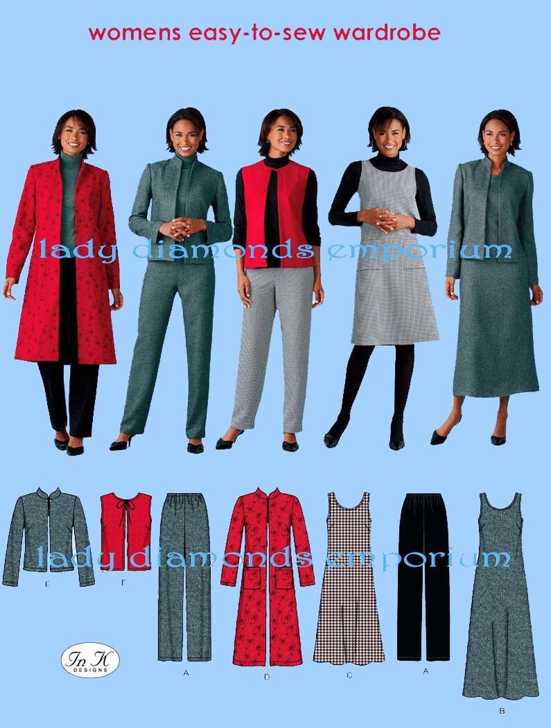 Womens A-line Jumper Dress Pull-on Pants Vest Long Sleeve Jacket Duster sz 10 12 14 16 18 Easy Wardrobe Sewing Pattern Simplicity 4789 Uncut image 2