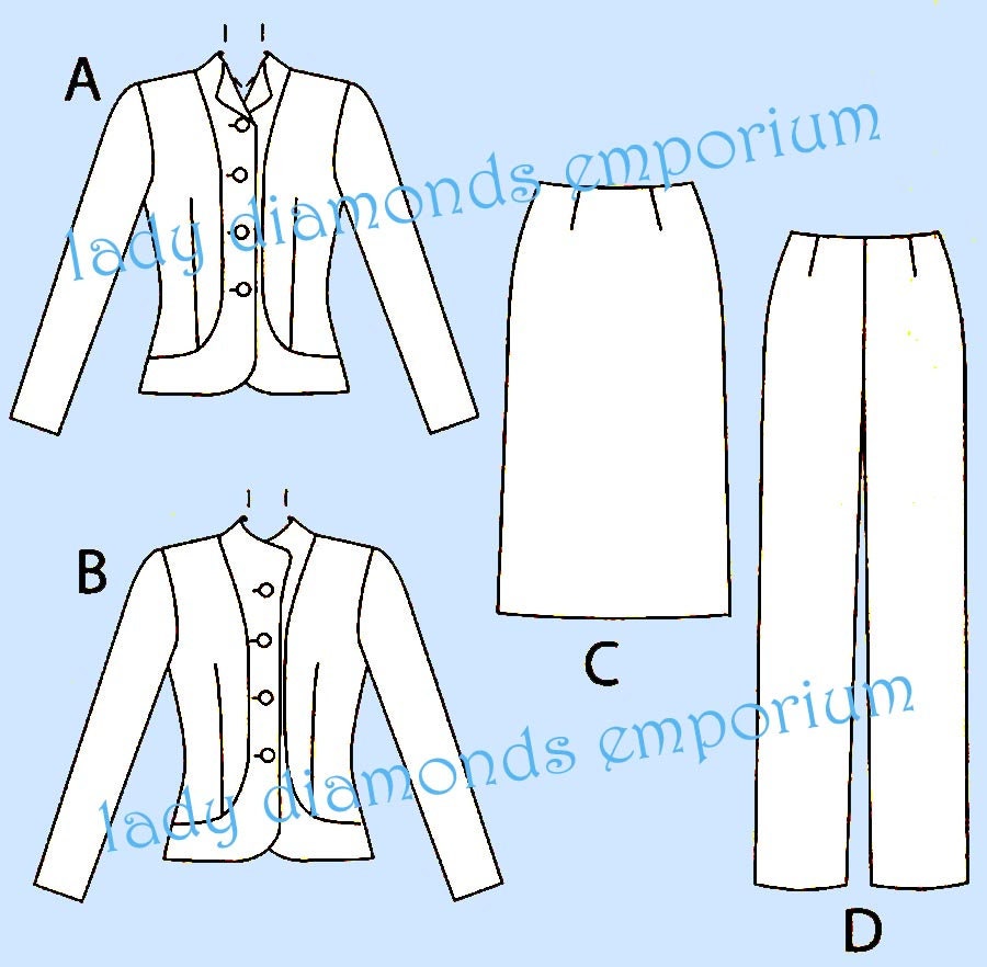 Womens Fitted Unlined Jacket Straight Skirt Back Zipper Pants 3 Piece Suit  Size 14 16 18 20 Plus Size Sewing Pattern Vogue 8302 Uncut FF -  UK