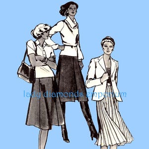1970’s Pull-on Flared Gored or Multi Gored Skirts A-line Pleated Womens XS S M L XL 30-46 Hip Plus Size Pattern Stretch & Sew 430 Uncut