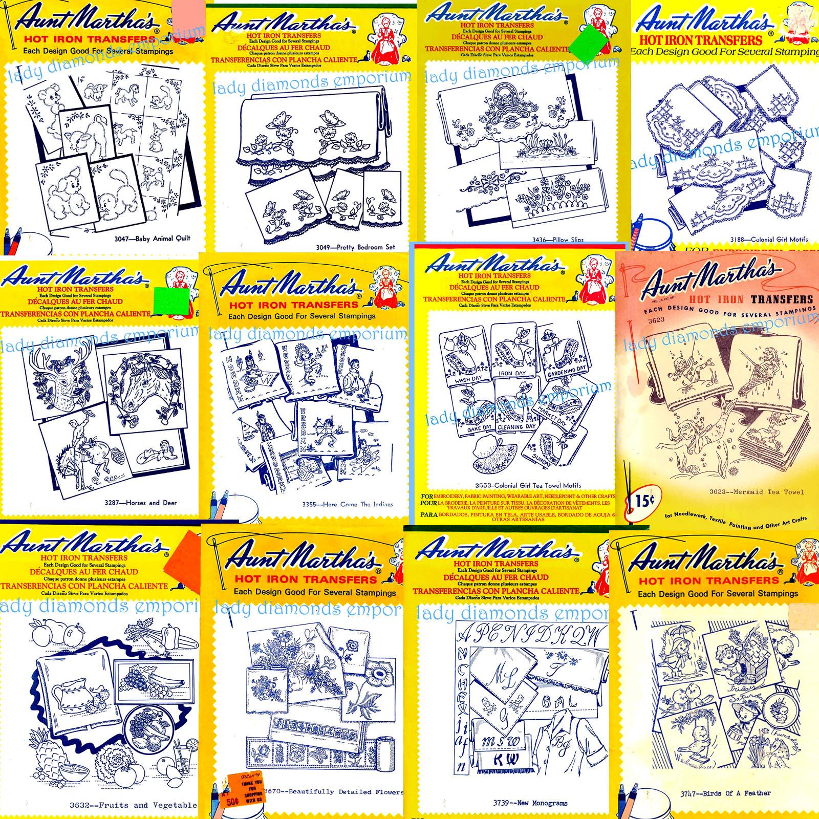 Vtg Aunt Martha’s Hot Iron Transfers Craft Supplies Sewing Needlecraft Embroidery Baby Borders Sports Dogs Updated 9-7-25 New Patterns Added