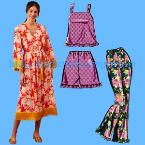 McCalls 8392 Easy Sleepwear, Robe Pullover Top Dress Pull-on Shorts Pants Womens size 18 20 22 24 26 Uncut