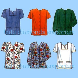 1990s Pullover or Front Button Tops Tunics Short or Long Sleeves Scrubs Uniforms Nurse Womens 14 16 18 Sewing Pattern Simplicity 8351 Uncut