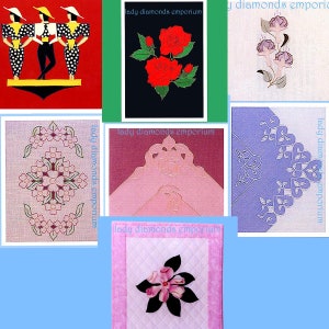Jaren 1980 Seven Easy Machine Cutwork & No Pin Applique Naaipatronen Michelle Pullen Joan Shay Roses Magnolia's Harten Bloemblaadjes + Meer Onbesneden