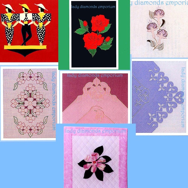 Lot of Seven Easy Machine Cutwork & Applique Sewing Patterns by Michelle Pullen + Joan Shay Roses Magnolias Hearts + More Uncut Vintage