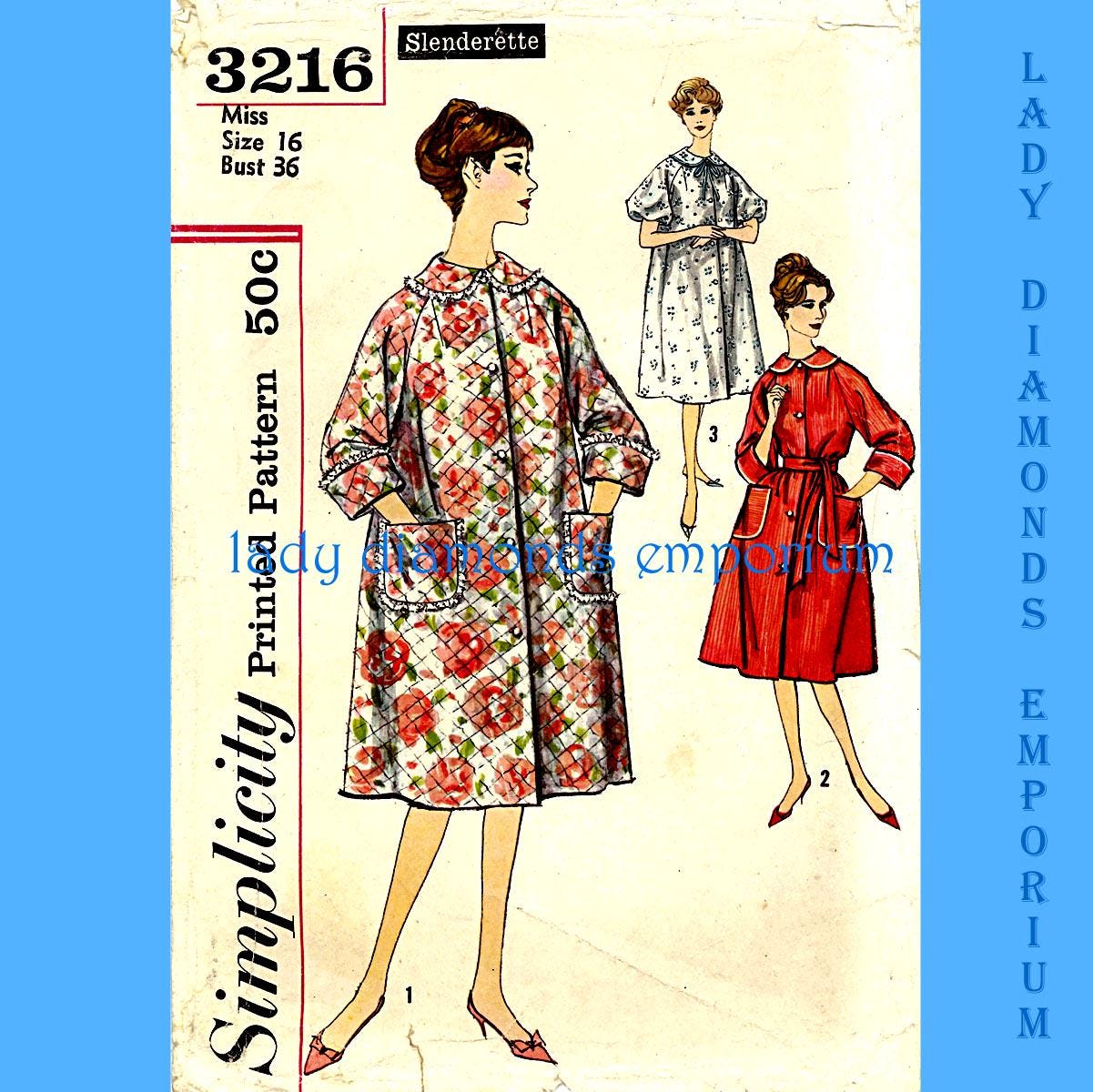 1950’s Simplicity 3216 Flared A-line Robe Housedress Button-up Raglan ...