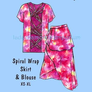 1990’s Spiral Wrap Skirt & Blouse Top Shirt Strappy Open Back  Day or Evening Womens XS S M L XL Summer Sew Pattern Birch Street 3077 Uncut