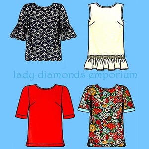 Facile à enfiler, hauts, t-shirts, chemisier, 4 styles, manches courtes, sans manches, taille femme 10 12 14 16 18 20 22 Patron de couture New Look 6434 non coupé