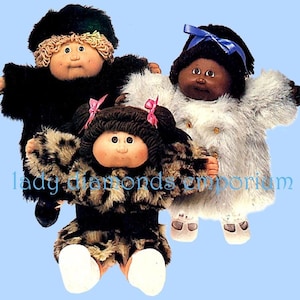 Ubranka dla lalek Cabbage Patch, futrzany płaszcz i czapka, 3 style, w zestawie naklejki do prasowania Butterick 6984 (ostatni wzór)